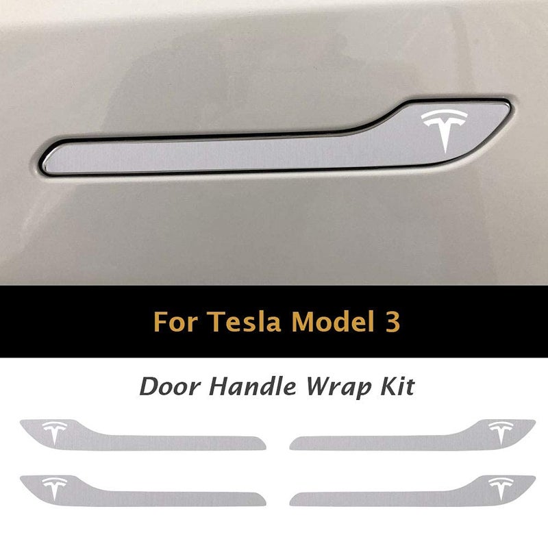 IPG for Tesla Model 3 / Model Y Door Handle Decal Sticker Wrap Kit (Set of 4) with Tesla Logo (Brushed Aluminum) - Image 3